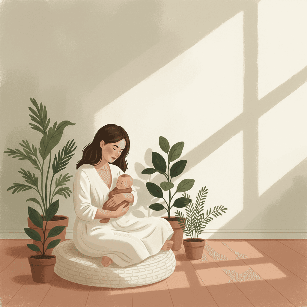 Minh hoạ mẹ và bé, tinh thần Lá Non Care