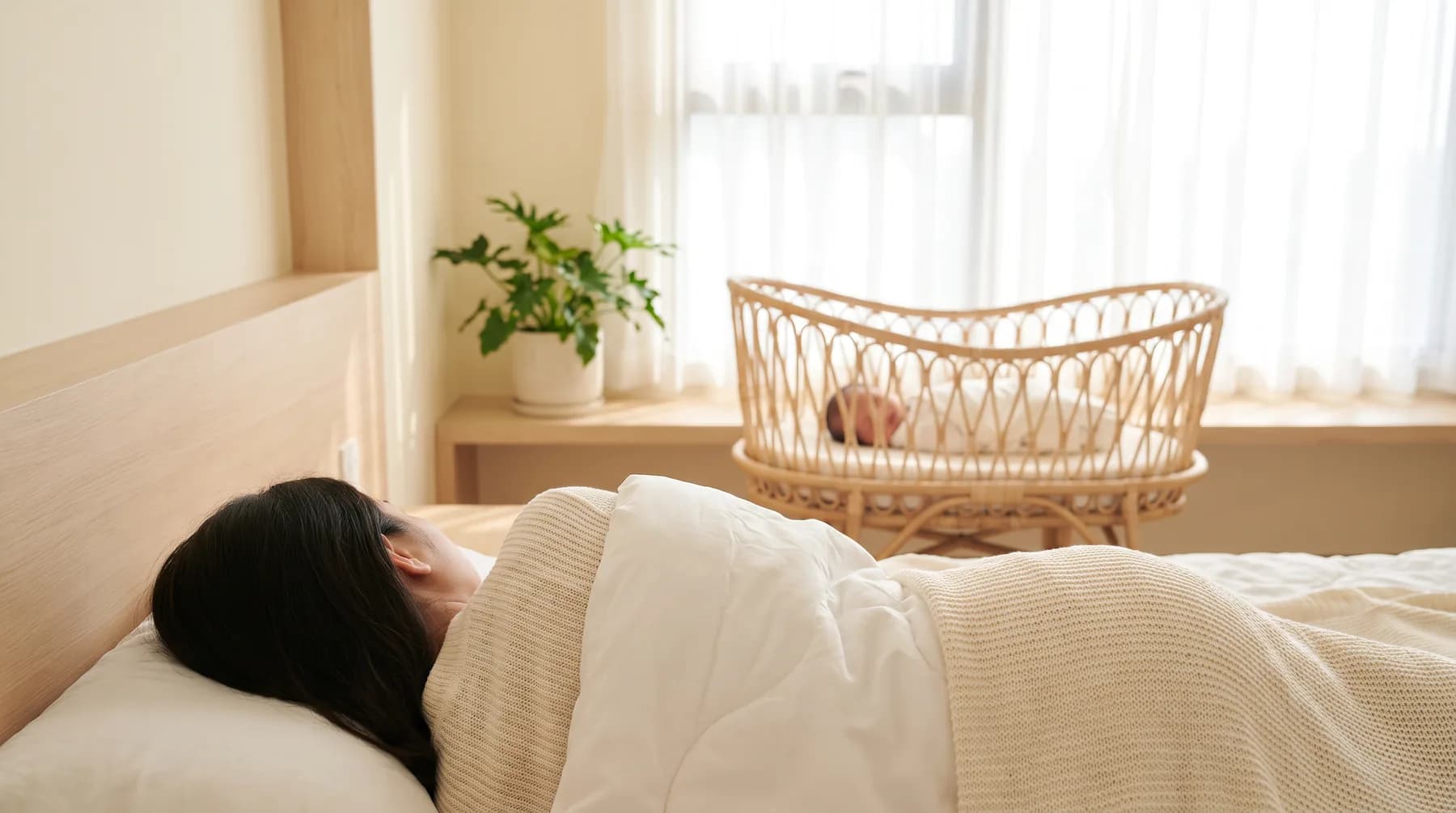 Mẹ nằm nghỉ sâu trong phòng chăm sóc sáng sủa